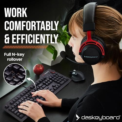 Das Keyboard 4 Professional for Mac Wired Mechanical Keyboard, Cherry MX Blue Mechanical Switches, 2-Port USB 3.0 Hub, Volume Knob, Aluminum Top (104 Keys, Black)