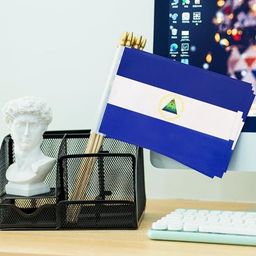 TSMD Nicaragua Stick Flag Nicaraguan Small Mini Hand Held Flags,5x8 Inch,12 Pack