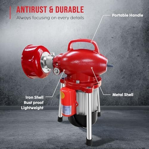 Drain Cleaner Machine 40FT, 350W 2 Cables, Electric Drain Auger for 3/4" to 4" Pipes, Electric Drain Auger with 6 Cutters for Toilet, Sewer, Bathroom