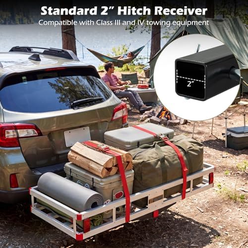 Goplus Hitch Cargo Carrier, Aluminum Hitch Mount Cargo Basket with 500LBS Capacity, Fits 2” Receiver