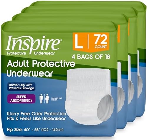 Inspire Protective Underwear for Men and Women with Incontinence | Adult Diapers | Disposable Underwear for Adults | Adult Pull Ups - 4 Bags of 14 | 56 Total (Extra Large)