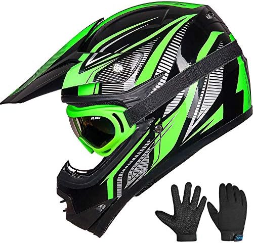 ILM Youth Kids ATV Motocross Helmet Goggles Sports Gloves Dirt Bike Motorcycle Off Road DOT Approved B07 (Youth-L, Matte Black)