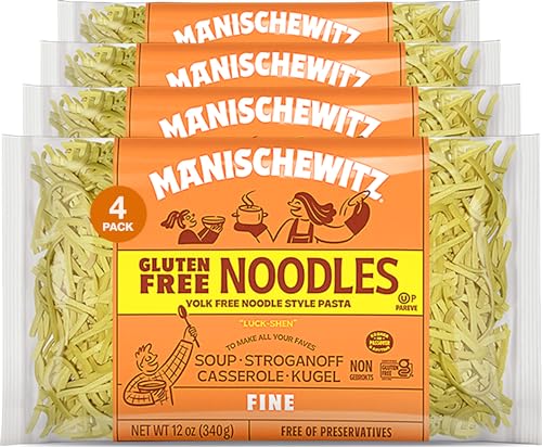 Manishewitz Gluten Free Fine Noodles 12oz (4 Pack) All Natural, Yolk Free, Low Sodium, Kosher for Passover and Year Round