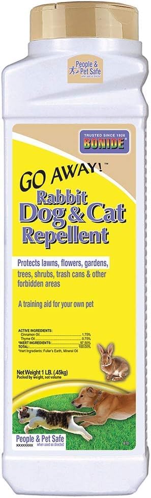 Bonide Go Away! Rabbit, Dog, & Cat Repellent Granules, 3 lbs Ready-to-Use, Keep Dogs off Lawn, Garden, Mulch & Flower Beds | Ready-to-Use, Keep Dogs off Lawn, Garden, Mulch & Flower Beds