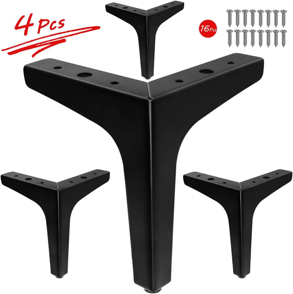 4 Pack 4 Inch Furniture Legs, Chrome Metal Polished Triangle Feet