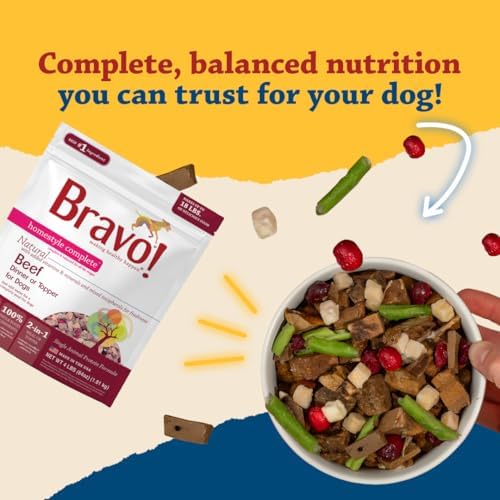 Bravo! Homestyle Complete Freeze Dried Raw Dog Food, Beef, 2 Pounds | Whole Food Ingredients, Rehydrate with Water for Up To 9 Pounds of Food, Use as Meal or Food Topper, Grain Free, Gluten Free
