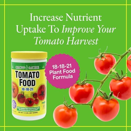 Grow More Tomato Food Fertilizer (18-18-21) - 1.5lbs of Water Soluble Tomato Fertilizer - Provides Essential Nutrients for Juicier & More Plump