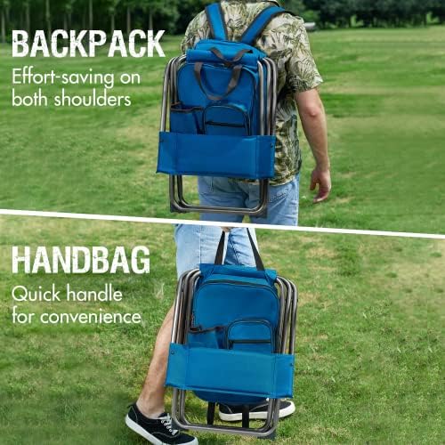 Portal Backpack Cooler Chair with Backrest, Portable Folding Stool | Blue, up to 350 lbs, Cup Holder, Zipper Pocket, Non-slip Foot