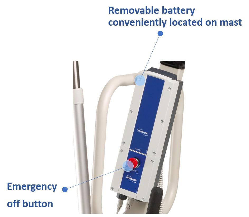 Invacare Reliant 450 Battery-Powered Patient Lift with Low-Base | 450 lb Capacity Power Lift | Includes 2 Batteries, Wall Charger, and Padded 6-Point Swivel Bar | Floor-to-High Bed Transfer