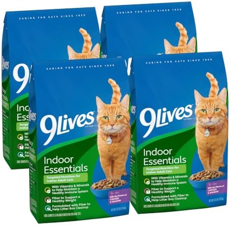 9Lives Indoor Essentials Dry Cat Food with Chicken & Salmon, 12 lb. Bag | 100% Complete & Balanced Nutrition For Indoor Adult Cats With Lean Protein & Fiber To Help Support A Healthy Weight