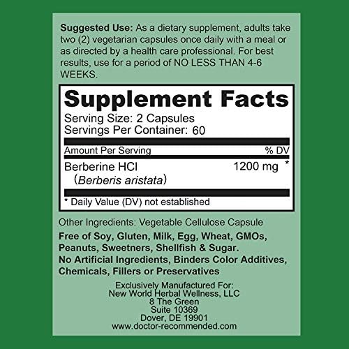 DOCTOR RECOMMENDED SUPPLEMENTS Berberine Plus 1200mg Per Serving - 120 Veggie Capsules with Royal Jelly