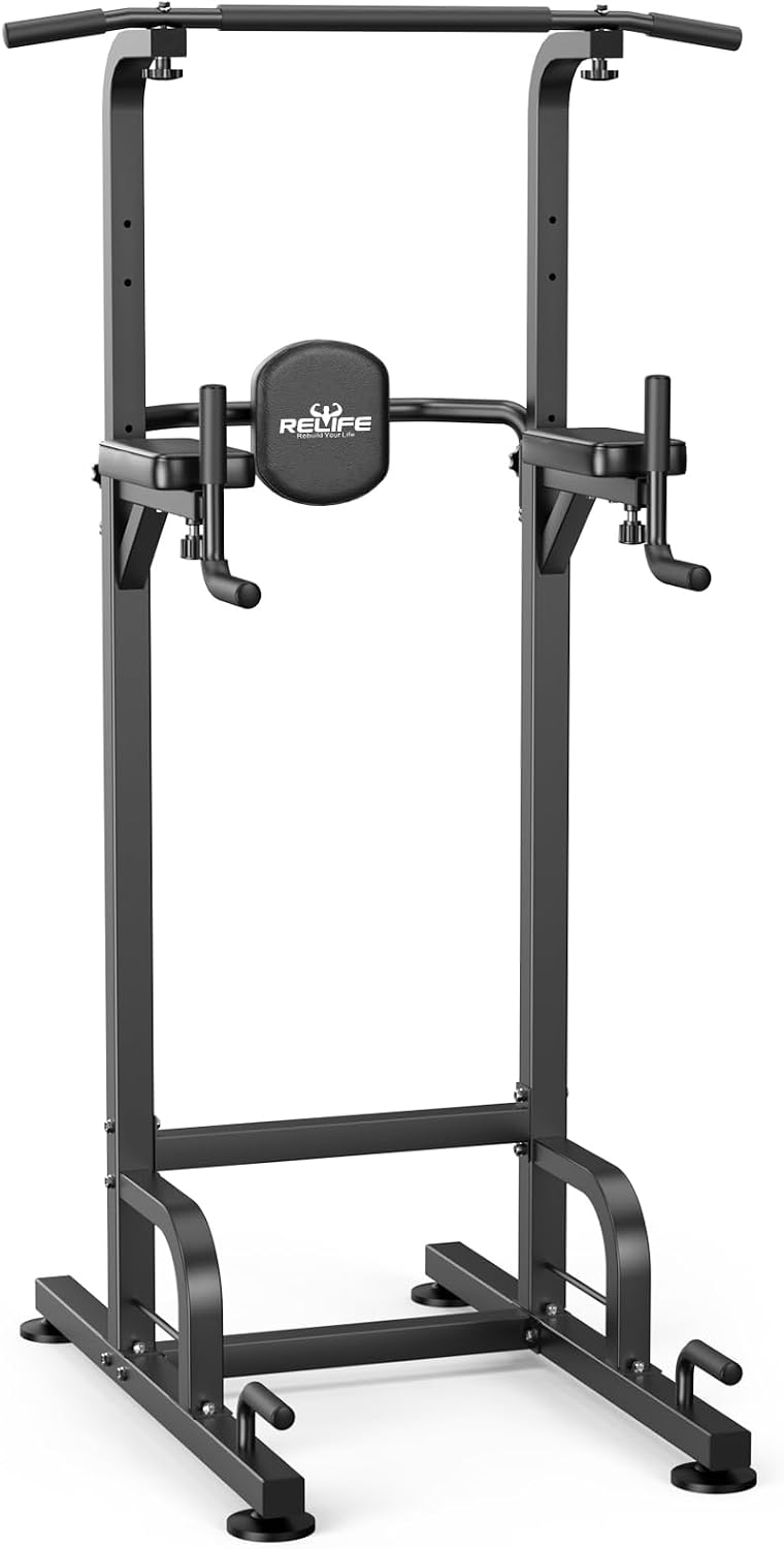 RELIFE REBUILD YOUR LIFE Pull Up Bar Free Standing Power Tower for Home Gym | Dip Station Pull Up Station, Multi-Function Home Fitness Equipment for Pull-Ups, Dips, Push-Ups, Full Body Strength Training
