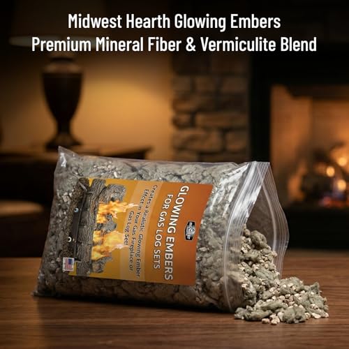 Midwest Hearth Glowing Embers for Gas Logs – 6 oz | Rock Wool and Vermiculite Blend | Enhanced Ember Effect | Vented and Unvented Compatible
