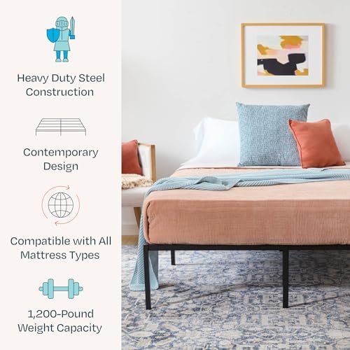 Linenspa Folding Metal Platform Bed Frame - Easy Assembly - Sturdy Steel - No Box Spring Needed - Underbed Storage - Mattress Foundation - 14" High