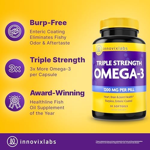 InnovixLabs Triple Strength Omega 3 Fish Oil 900 mg EPA DHA (200 Softgels) | Omega 3 Supplement for Women & Men, Burpless, Brain & Joint Support, Omega-3 Fatty Acid, No Fishy Aftertaste, 200-Day Supply