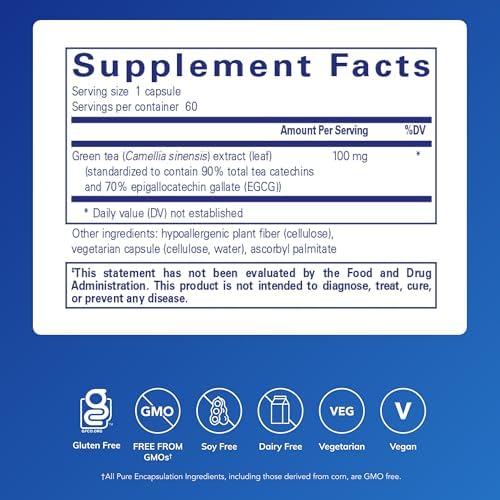 Pure Encapsulations Green Tea Extract (Decaffeinated) | Hypoallergenic Antioxidant Support for All Cells in the Body* | 120 Capsules | Decaffeinated Green Tea Extract, Antioxidant Support for All Cells in the Body*, Non-GMO