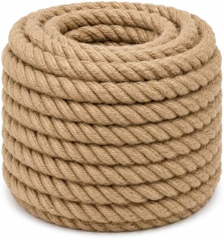 Twisted Manila Jute Rope (1 Inch x 10 Feet) Natural Thick Hemp Rope for Crafts, Nautical, Railings, Hammock, Decorating