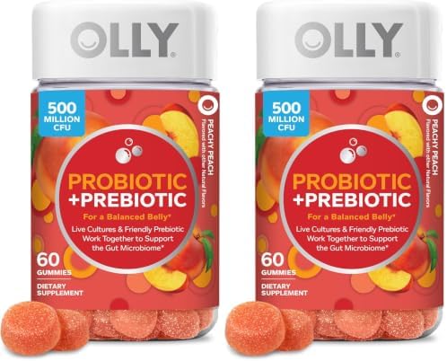 OLLY Probiotic + Prebiotic Gummy, 500 million CFUs, Peachy Peach - 30 Count