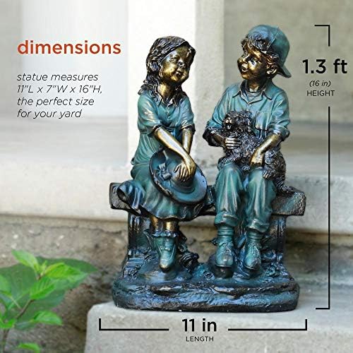 Alpine Corporation 26" Tall Indoor/Outdoor Girl Jumping Over Boy Statue Yard Art Decoration