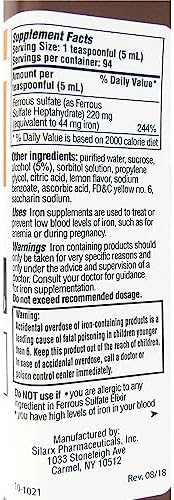 Ferrous Sulfate Elixir 220mg/5mL 16oz Bottle - 4 Pack