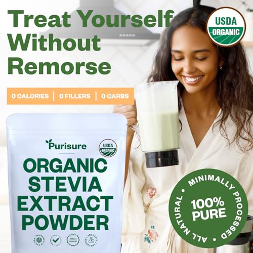 Organic Stevia Extract Powder, Concentrated Natural Sweetener for Coffee, Tea, Baking & Drinks, Zero Calorie, Non-GMO, Keto Friendly, 892 Servings