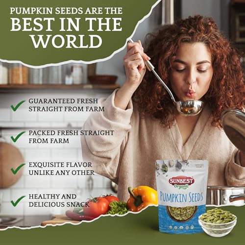 Sunbest Natural Organic Raw Pumpkin Seeds 48 oz (3 lb Bulk Bag) – USDA Organic, Unsalted Shelled Pepita Seeds – Gluten-Free, Non-GMO, Vegan