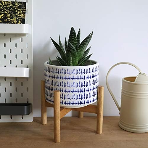LA JOLIE MUSE Ceramic Planter with Wood Stand