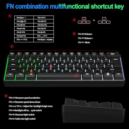 Wired RGB Gaming Membrance Keyboard. 60 Percent Mini Creamy LED Computer Keyboard .Small Ergonomic Clicky Teclado with ABS Backlit Unreplaceable