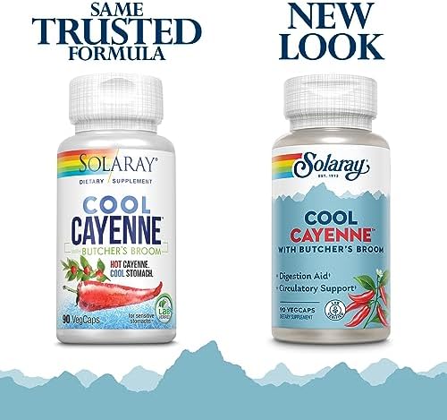 SOLARAY Cool Cayenne Pepper 40,000 HU with Butchers Broom for Healthy Circulation Support | 90 VegCaps
