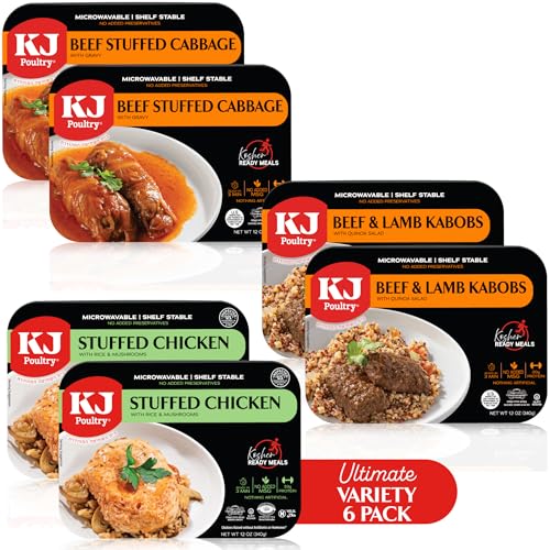 KJ Poultry Kosher Ready Meals - (6 Pack Ultimate Variety - Beef & Chicken) Prepared Entree Fully Cooked