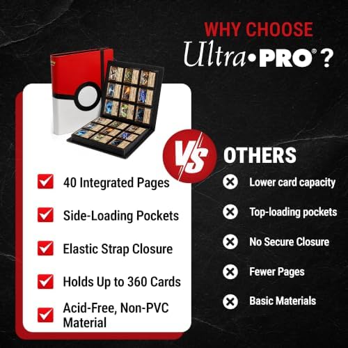 Ultra Pro Pokemon Card Binder 9 Pocket Full-View with Poke Ball Design – Trading Card Binder Holds 360 Cards Side Loading – Organizer for TCG