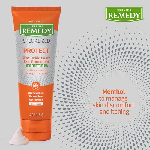 Medline Remedy Specialized Zinc Oxide Paste with Menthol (4 oz Tube), Unscented, Calamine, Incontinence Care, Diaper Rash, Wetness Protection