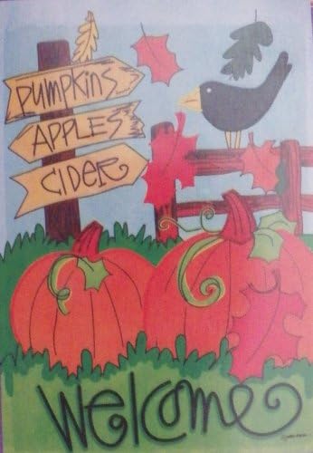 "Welcome" Apple Cider Pumpkins Appliqued Flag Porch Garden Banner
