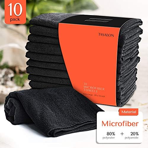 TASALON Microfiber Salon Hair Towels 10 Pack, 29" x 16" Ultra-Soft - Black