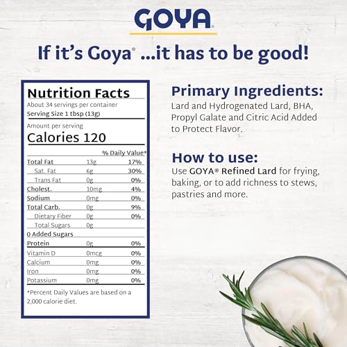 Goya Manteca Lard for Cooking and Baking, Rich Flavor for Tamales, 1 Pound | 1 Pound Tub, Premium Pork Fat, Rich Flavor for Tamales, Empanadas, And Pastries, Enjoy Any Time of Day, For Any Occasion