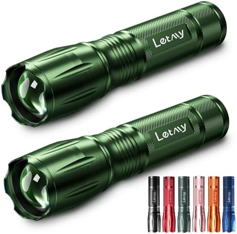 LETMY Tactical Flashlight S2000-2 Pack Bright Military Grade LED Flashlights High Lumens - Portable Handheld Flash Light, 5 Modes Zoomable Waterproof Flashlights for Home Emergency Camping Outdoor