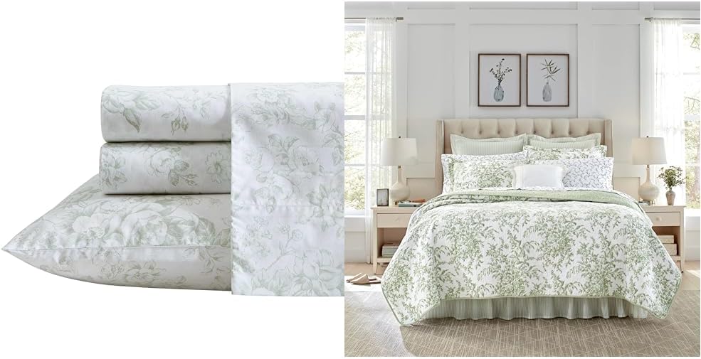 Laura Ashley – Queen Quilt Set, Soft & Lightweight Bedding with Matching Shams, Reversible Floral Room Decor, College Dorm Room Essentials (Bedford Blue)