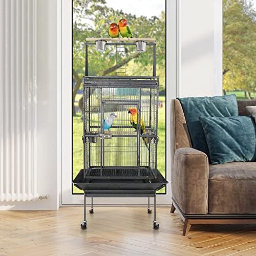 Nova Microdermabrasion 68-Inch Height Wrought Iron Standing Large Play Top Bird Cage for African Grey Small Quaker Parrot Cockatiel Sun Parakeet Green Cheek Conure Dove Budgie Lovebird