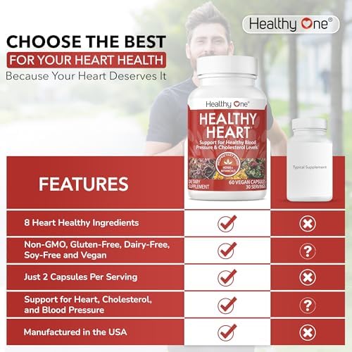 Healthy Heart - Healthy Cholesterol Circulation & Blood Pressure - 60ct | Fights Plaque, Supports Normal LDL & HDL, Artieries, Circulation, Contains CoQ10, Beet Root, Garlic, Olive Leaf And More