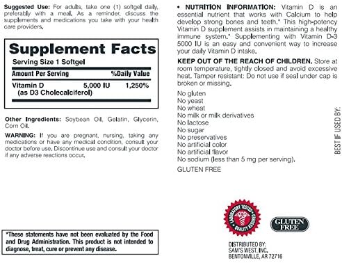 Member's Mark Vitamin D-3 5000 IU Dietary Supplement (400 Count)