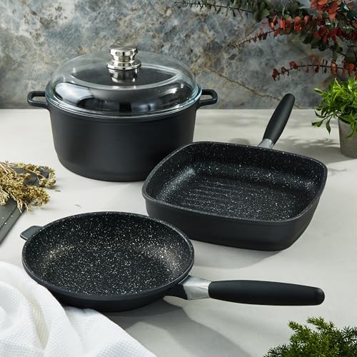 BergHOFF EuroCAST 11" Nonstick Stock pot 7qt., Glass Lid with Built-in Strainer, Induction Ready,Oven Safe