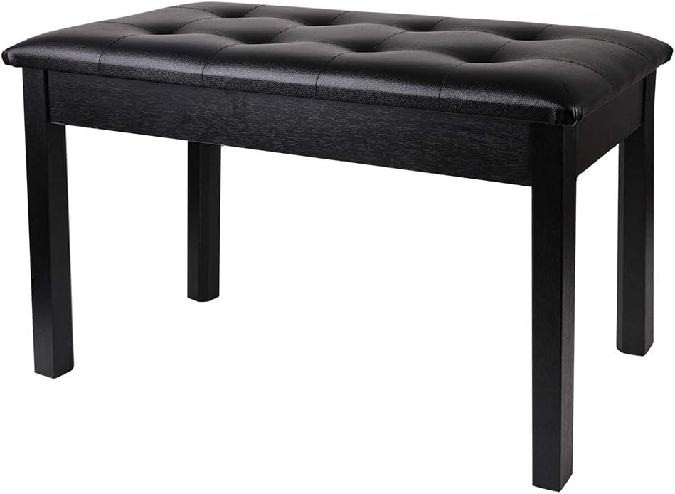 MU PU Leather Padded Piano Bench with Waterproof Cushion and Inner Solid Flip-Top Extra Music Storage for 2 People (Black)