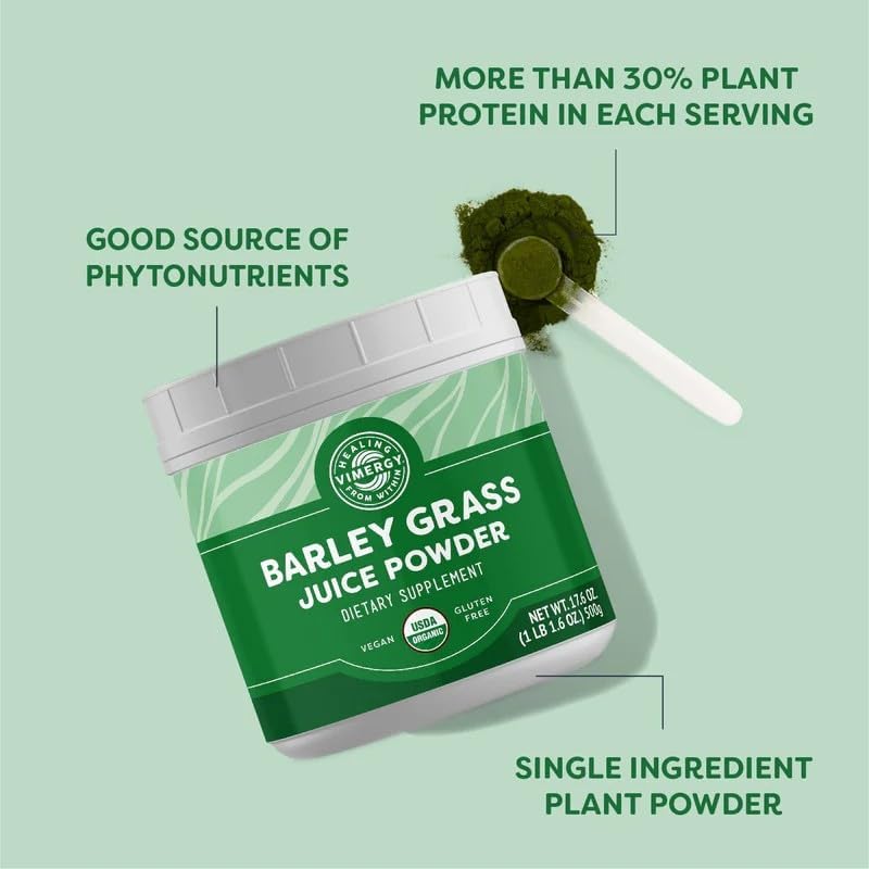Vimergy Barley Grass Juice Powder, Organic Superfood, 250g, 63 Servings | Clean Nutrient-Dense Superfood*, Powerful Antioxidants for Cardiovascular Health*, Vegan, Gluten-Free