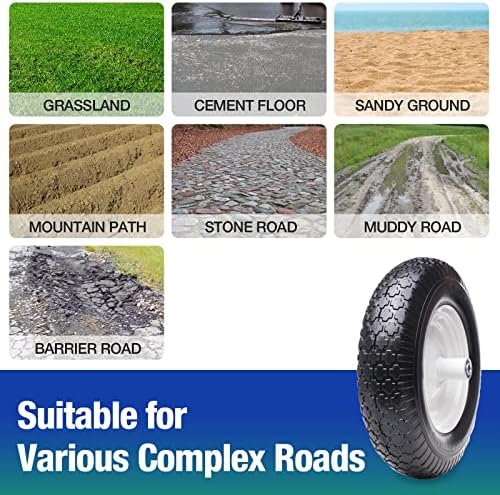 16" 4.80/4.00-8 Flat Free Solid Polyurethane Tire and Wheel with 2Pcs 3/4" Bearing, 1 Pack PU Airless Tires with 5/8" Ball Bearings 6" Iron Hub for Hand Truck/Tool Cart/Garden Carts, 1 Pc