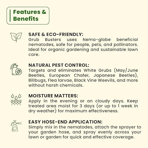 The Environmental Factor Grub Busters Beneficial Nematodes for Lawn & Garden – Natural Treatment for White Grubs, Japanese Beetles, Billbugs, Chafer