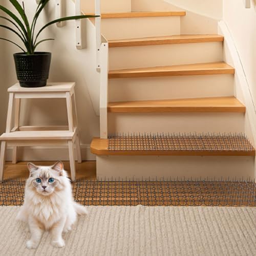 8.5 X 6.5 Inch Scat Mat for Cats with 12 Garden Staples & 12 Ties, 24 Pack Cat Deterrent Mat for Garden Fence & Animal Barrier