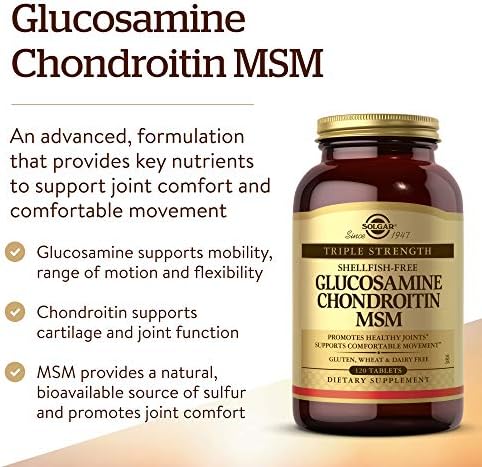 Solgar Triple Strength Glucosamine Chondroitin MSM, 120 Tablets | Promotes Healthy Joints, Supports Comfortable Movement, Shellfish Free - Gluten Free, Dairy Free - 60 Servings