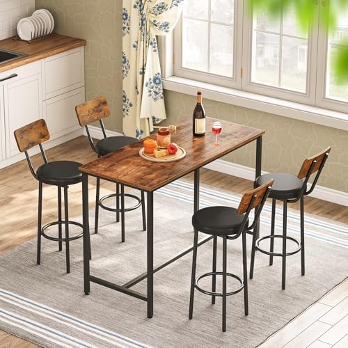 HOOBRO Bar Table, Rectangular Pub Table, 47.2" Counter Height Bar Table, Industrial Bar Height Table, Dining Table for Kitchen, Living Room