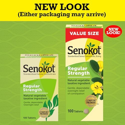 Senokot Regular Strength Laxatives for Constipation, Senna Tablets, 100 ct