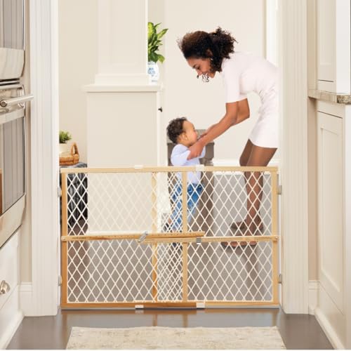 Toddleroo by North States - Diamond Mesh Wooden Baby Gate: Pressure Mounted Baby Gate for Doorways - Adjustable 26.5 to 42 Inches Wide - 23 Inches